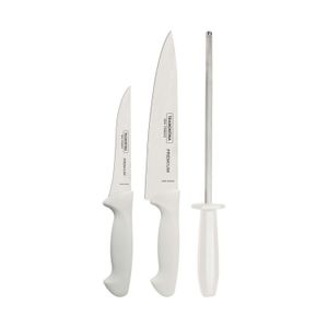Jogo de Facas Tramontina Premium Lâmina e Aço Inox Branco 2 Facas 1 Chaira 3 Peças