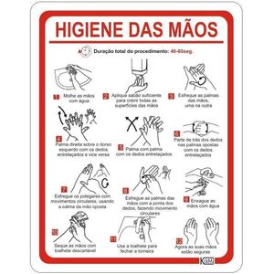 Placa de Sinalização Higiene Das Mãos - Ps Branco - Kami 23x18cm