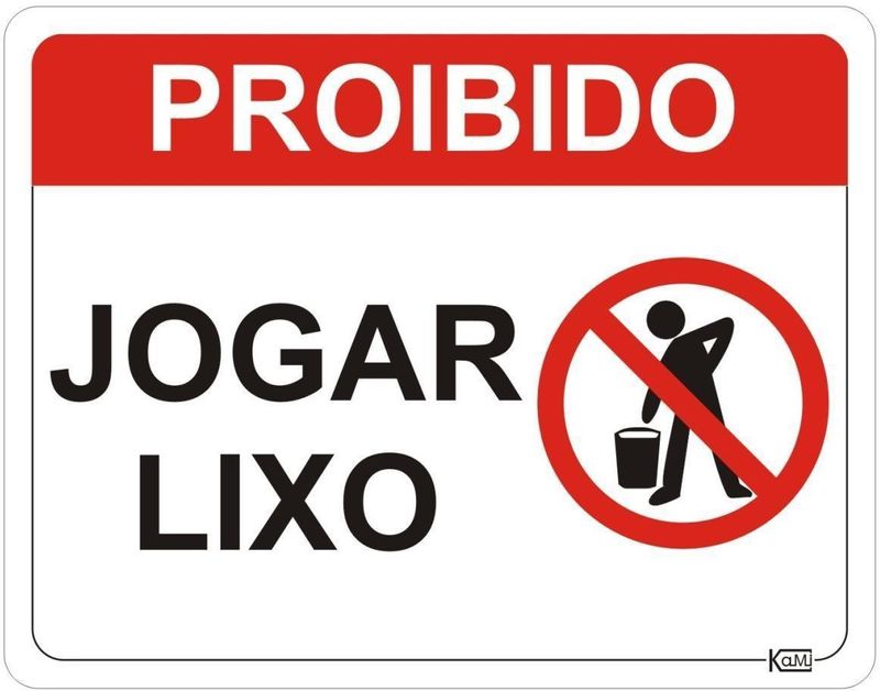 Placa-de-Sinalizacao-Proibido-Jogar-Lixo---Ps-Branco---Kami-23x18cm