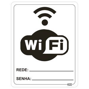 Placa de Sinalização Wifi Rede Senha - Ps Branco - Kami 23x18cm