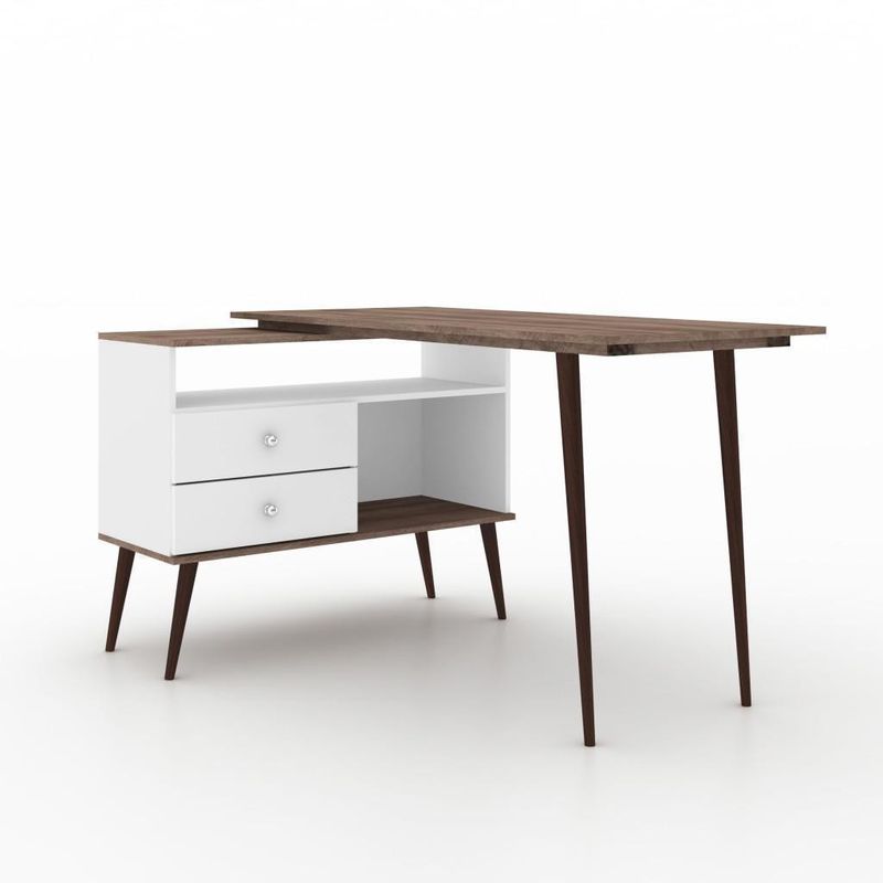Mesa-Para-Escritorio-em-L-Retro-com-2-Movel-Bento-Gavetas-Branco-e-Rustico-136x78x95cm