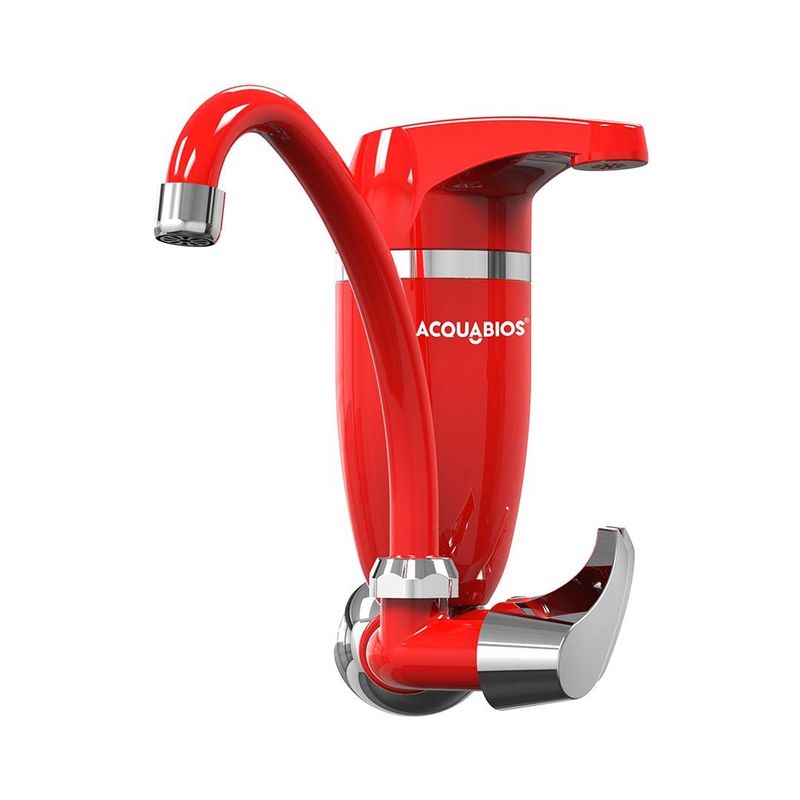 TORNEIRA-PIA-COZINHA-DE-PAREDE-COM-FILTRO-ACQUABIOS-PREMIUM-BICA-MOVEL-VERMELHO-E-CROMADO