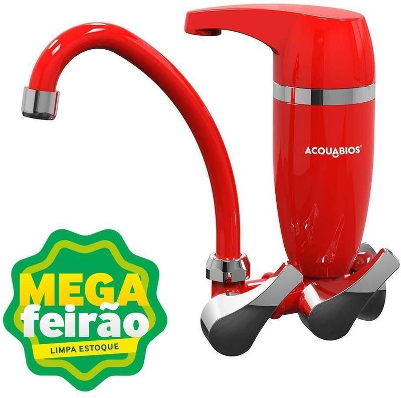 Torneira-Pia-Cozinha-de-Parede-com-Filtro-Acquabios-Premium-Bica-Movel-Vermelho-e-Cromado