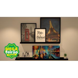 Prateleira Decorativa Porta Quadro Muve MDF Preto 60x9cm