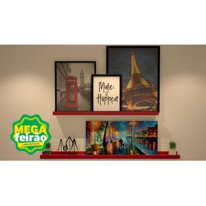 Prateleira Decorativa Porta Quadro Muve MDF Vermelho 60x9cm