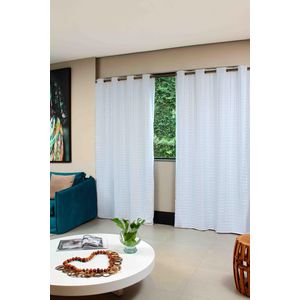 Cortina Corta Luz Blackout Marka Textil Lavável Voil e Forro Xadrez Lava Fácil Branco 2,00x1,30m