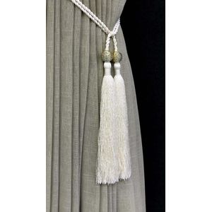 Prendedor Abraçadeira de Cortina QQ Off White Bolas Metalizadas Ouro Luba Acessórios Poliéster