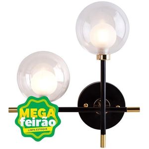 Arandela 2 Lâmpadas Manhattan G9 20W Metal e Vidro Startec 120190007 Preto e Dourado Bivolt