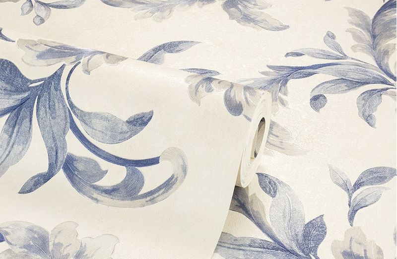 Papel-de-Parede-Bobinex-1043-Arabesco-Nouveau-Azul-e-Bege