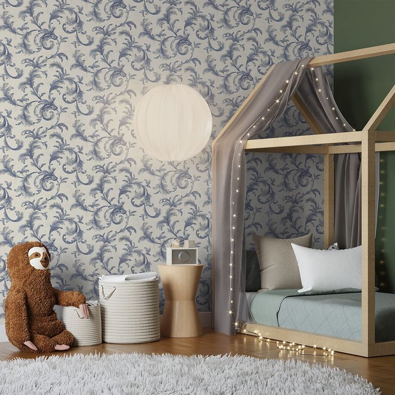 Papel-de-Parede-Bobinex-1043-Arabesco-Nouveau-Azul-e-Bege