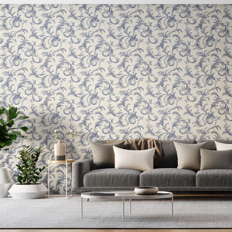 Papel-de-Parede-Bobinex-1043-Arabesco-Nouveau-Azul-e-Bege