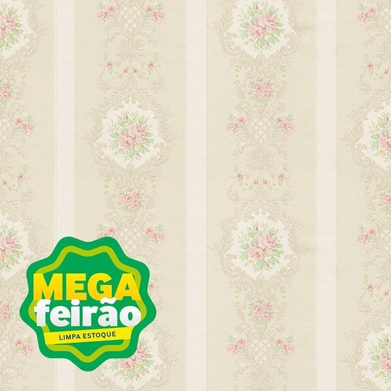 Papel-de-Parede-Bobinex-1045-Floral-Provinciano-Bege-e-Vermelho