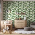Papel-de-Parede-Bobinex-1554-Paisagem-Tropical-Verde-e-Branco