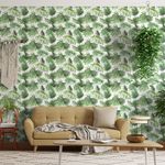 Papel-de-Parede-Bobinex-1554-Paisagem-Tropical-Verde-e-Branco