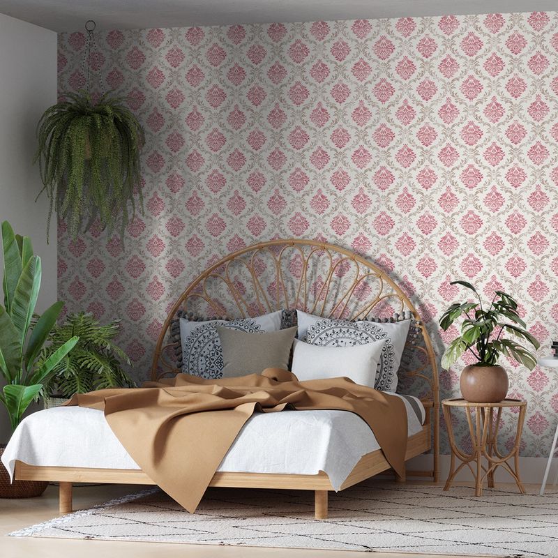 Papel-de-Parede-Bobinex-2422-Floral-Do-Tempo-Vermelho-e-Marrom