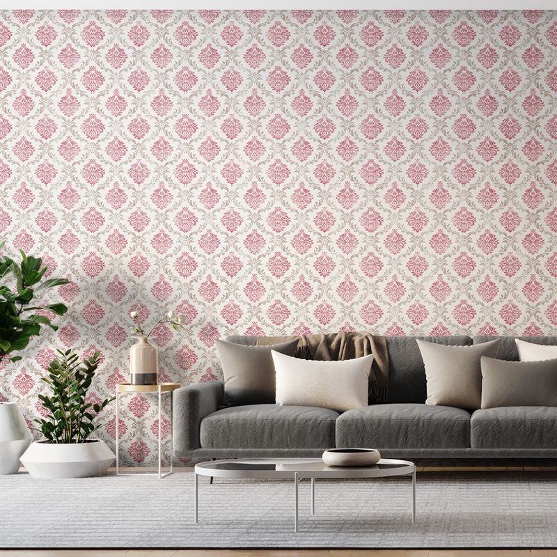 Papel-de-Parede-Bobinex-2422-Floral-Do-Tempo-Vermelho-e-Marrom