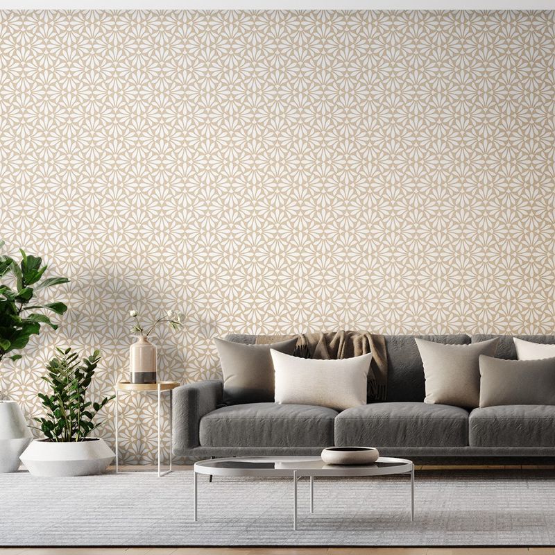 Papel-de-Parede-Bobinex-2920-Relevo-Flor-Bege-e-Branco