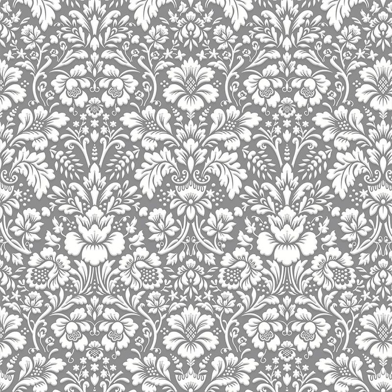 Papel-de-Parede-Bobinex-6917-Arabesco-Metalizado-Cinza-e-Branco