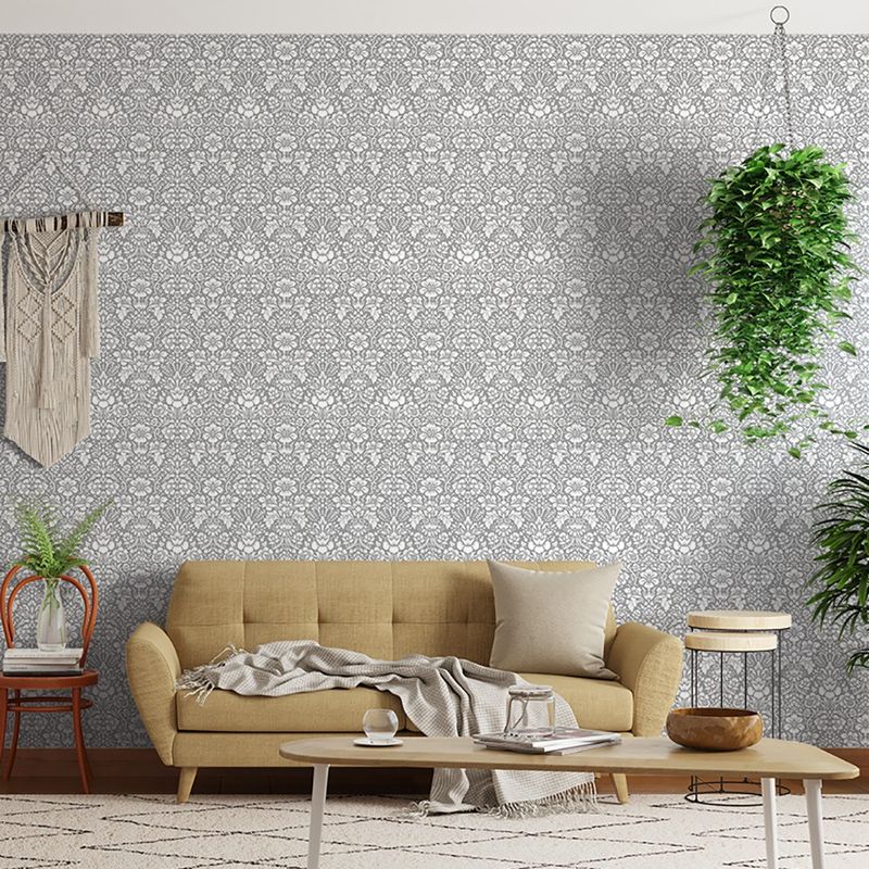 Papel-de-Parede-Bobinex-6917-Arabesco-Metalizado-Cinza-e-Branco
