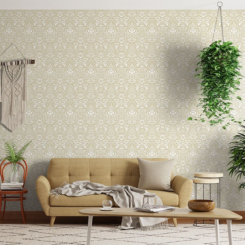 Papel-de-Parede-Bobinex-6918-Arabesco-Metalizado-Mostarda-e-Branco