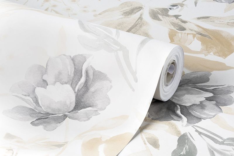 Papel-de-Parede-Bobinex-6924-Floral-Aquarela-Cinza-e-Bege