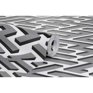 Papel de Parede Bobinex 7256 Geométrico Labirinto Cinza e Preto