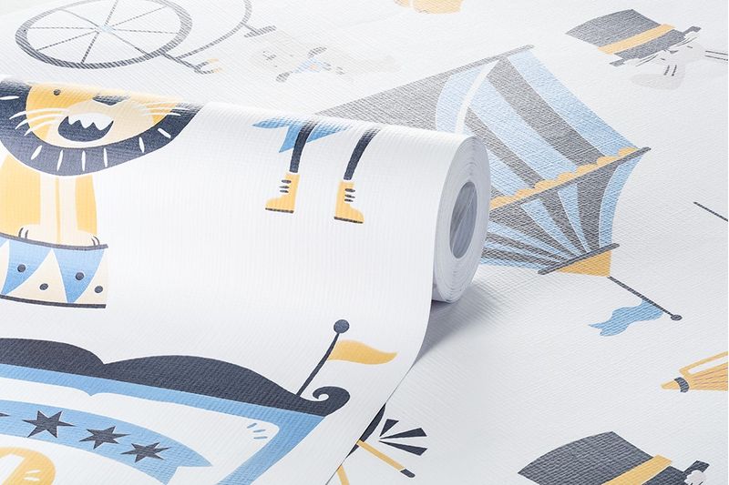 Papel de Parede Bobinex 7434 Circo Vetor Azul e Amarelo