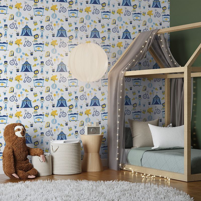 Papel de Parede Bobinex 7434 Circo Vetor Azul e Amarelo