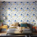Papel de Parede Bobinex 7434 Circo Vetor Azul e Amarelo