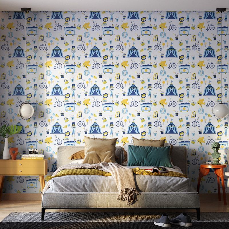 Papel de Parede Bobinex 7434 Circo Vetor Azul e Amarelo