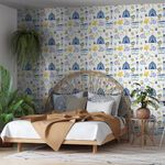 Papel-de-Parede-Bobinex-7434-Circo-Vetor-Azul-e-Amarelo