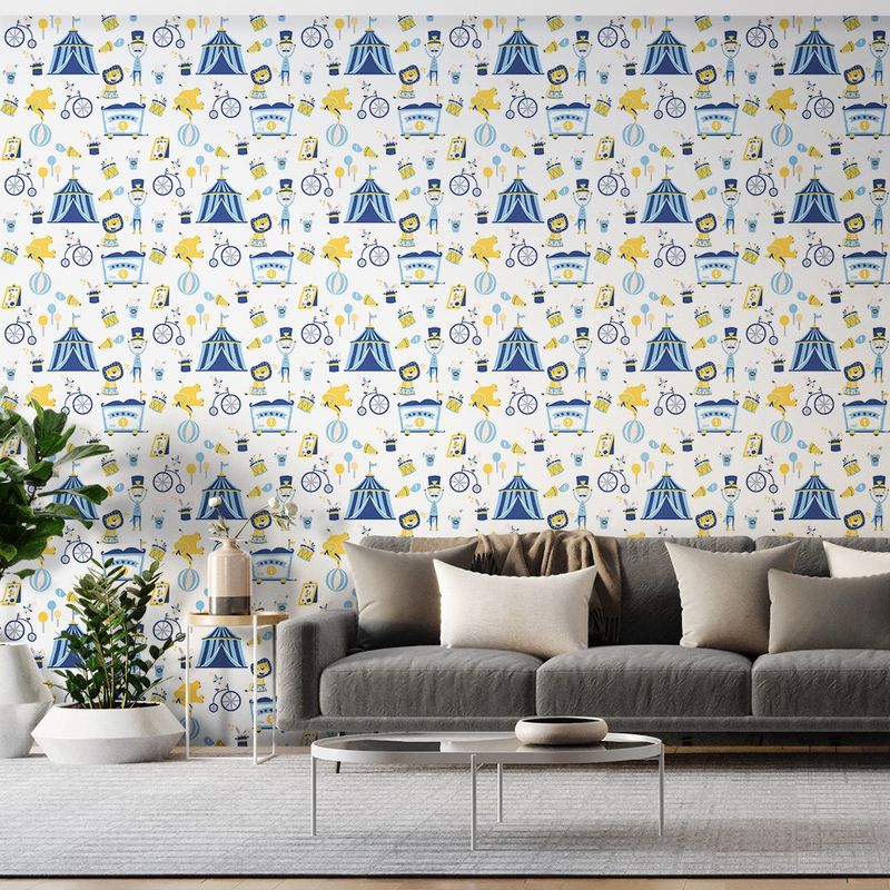 Papel de Parede Bobinex 7434 Circo Vetor Azul e Amarelo