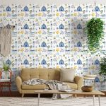 Papel-de-Parede-Bobinex-7434-Circo-Vetor-Azul-e-Amarelo