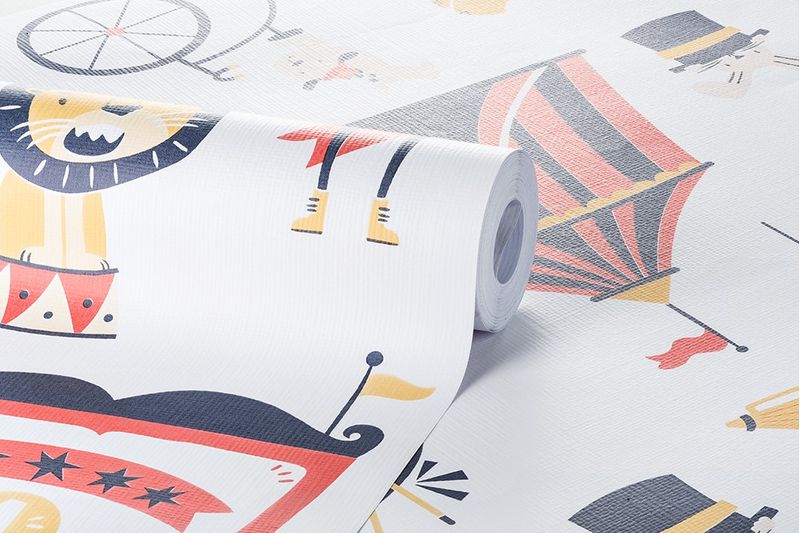 Papel-de-Parede-Bobinex-7435-Circo-Vetor-Vermelho-e-Amarelo