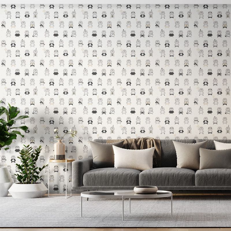 Papel-de-Parede-Bobinex-7436-Urso-O-Personagem-Cinza-e-Preto