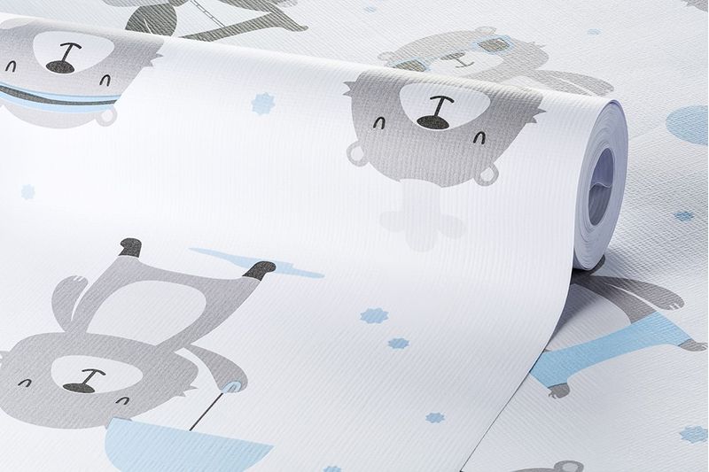 Papel-de-Parede-Bobinex-7437-Urso-O-Personagem-Cinza-e-Azul