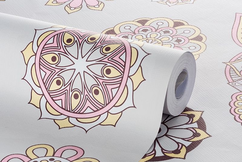 Papel-de-Parede-Bobinex-7451-Mandala-Cinza-e-Rosa