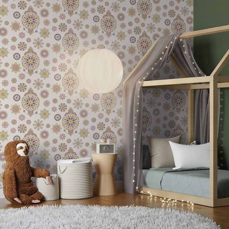 Papel-de-Parede-Bobinex-7451-Mandala-Cinza-e-Rosa