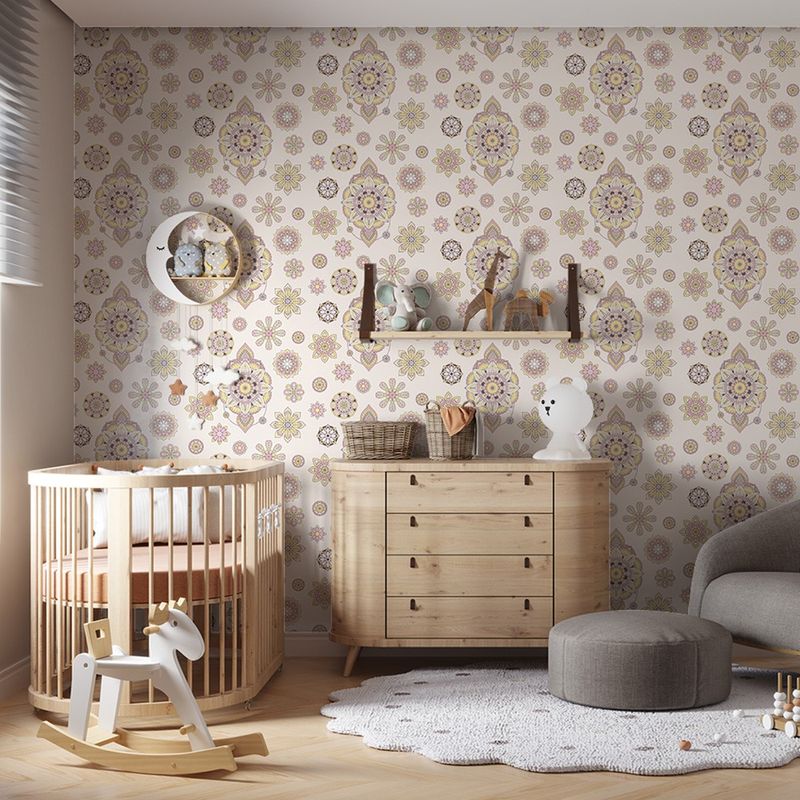 Papel-de-Parede-Bobinex-7451-Mandala-Cinza-e-Rosa