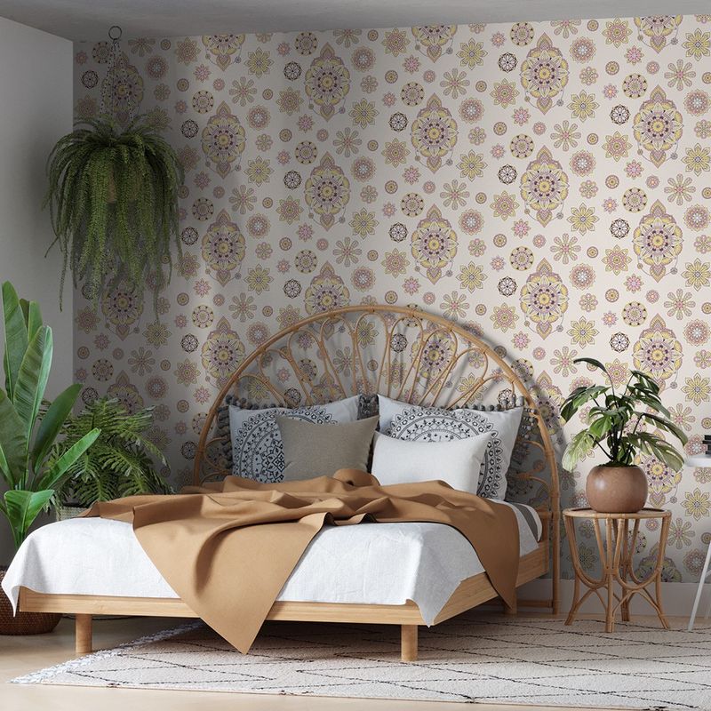 Papel-de-Parede-Bobinex-7451-Mandala-Cinza-e-Rosa