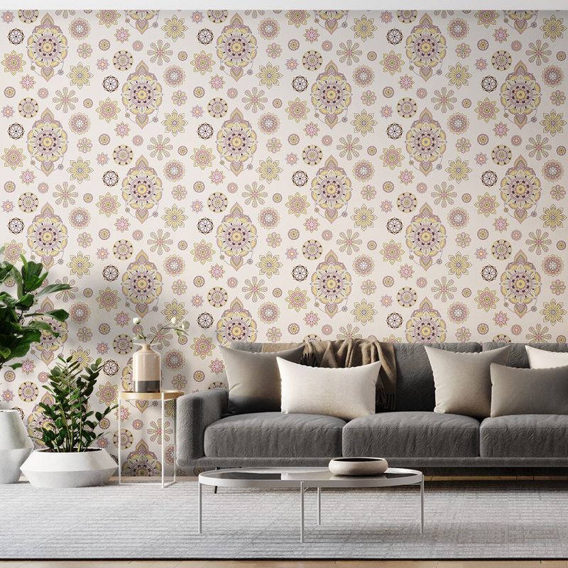 Papel-de-Parede-Bobinex-7451-Mandala-Cinza-e-Rosa