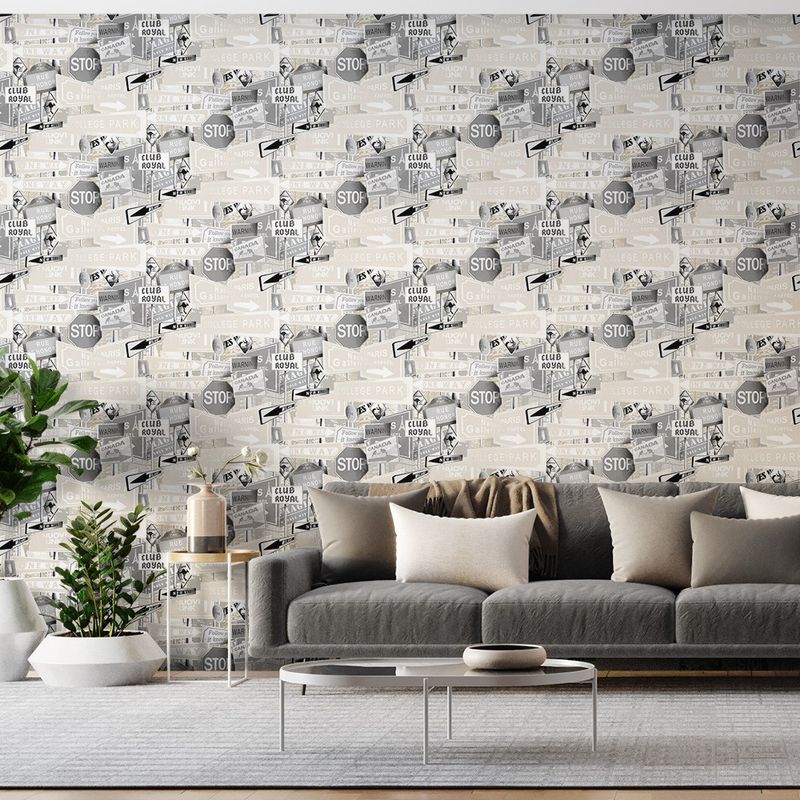 Papel de Parede Bobinex 7459 Placas Urbano Bege e Cinza
