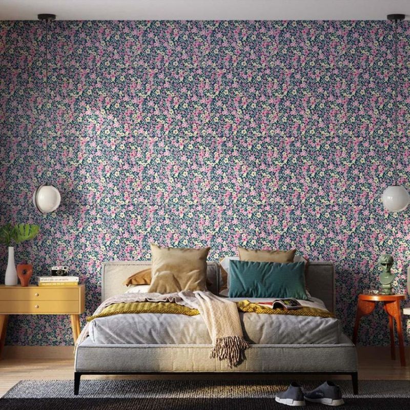 Papel-de-Parede-Bobinex-7482-Classico-Moderno-Floral-Preto-e-Rosa