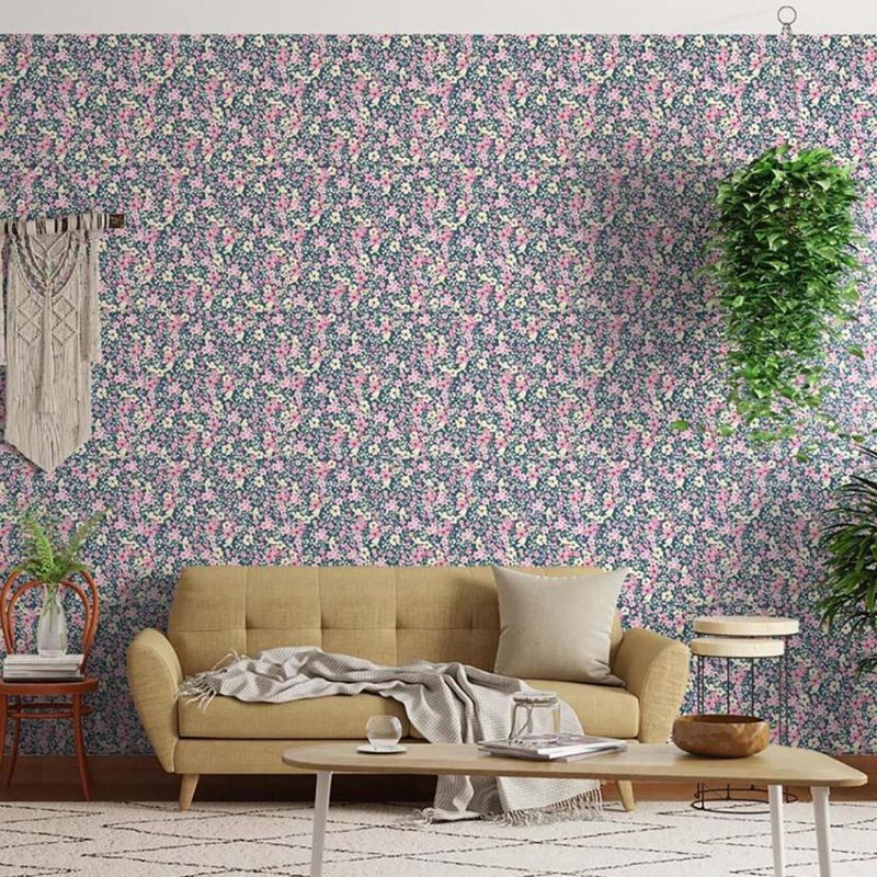 Papel-de-Parede-Bobinex-7482-Classico-Moderno-Floral-Preto-e-Rosa