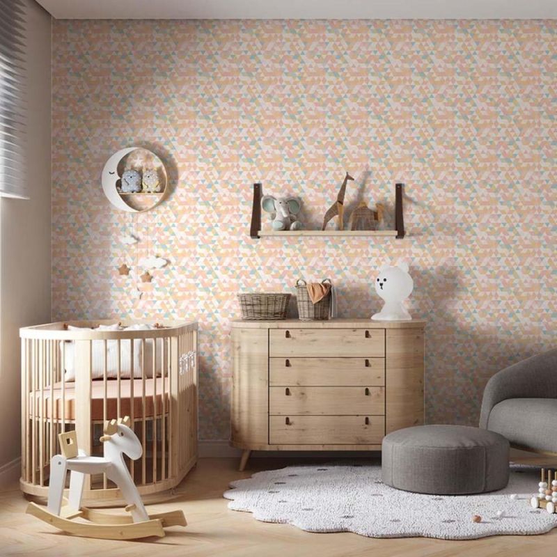 Papel-de-Parede-Bobinex-7486-Mosaico-Triangulos-Laranja-e-Rosa