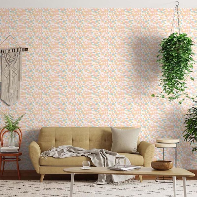 Papel-de-Parede-Bobinex-7486-Mosaico-Triangulos-Laranja-e-Rosa