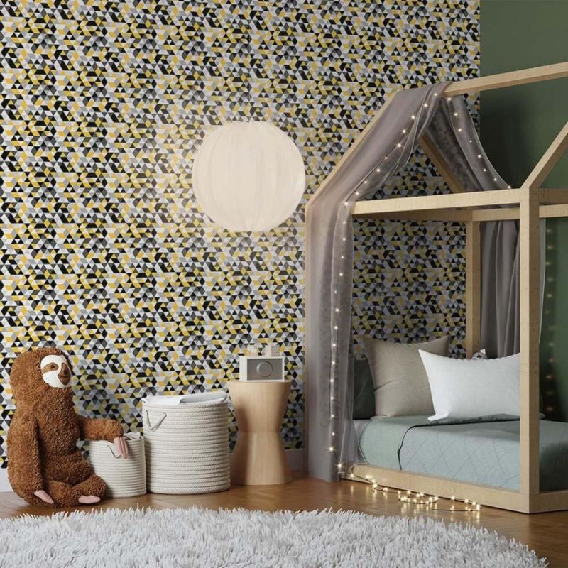 Papel-de-Parede-Bobinex-7489-Mosaico-Triangulos-Amarelo-e-Preto