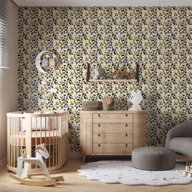 Papel-de-Parede-Bobinex-7489-Mosaico-Triangulos-Amarelo-e-Preto