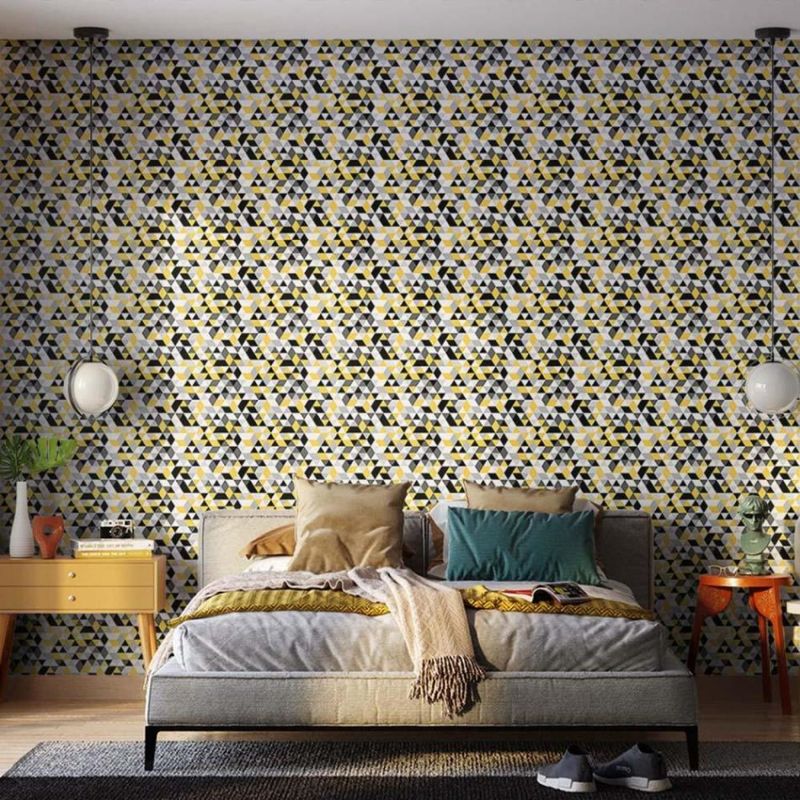 Papel-de-Parede-Bobinex-7489-Mosaico-Triangulos-Amarelo-e-Preto