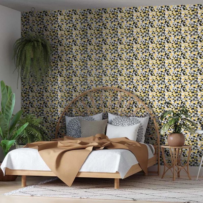 Papel-de-Parede-Bobinex-7489-Mosaico-Triangulos-Amarelo-e-Preto